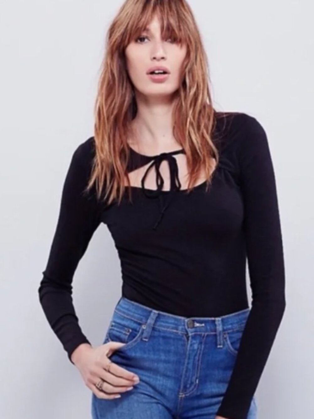 Free People Wrapped Around Your Finger Tie Neck Long Sleeve Top